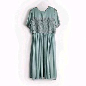 Asos Women's Dress Size 6 Chiffon Flowy Lace Bodice Dusty Green Short Sleeve